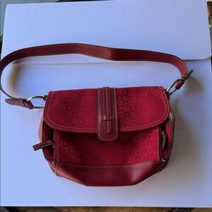 Stylish Red Suede and Leather Shoulder Bag